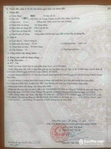 Bán nhà mặt tiền, Đường An Hạ, Xã Trung Chánh, Huyện Hóc Môn, Tp Hồ Chí Minh