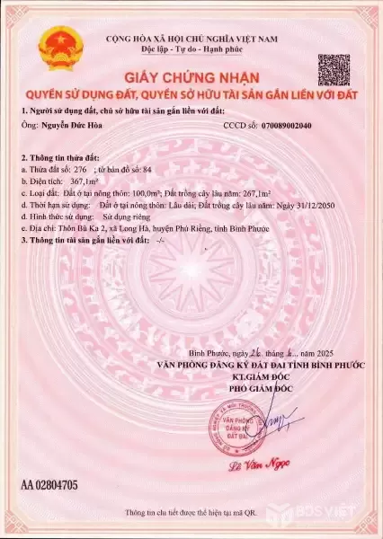 Đầu tư siêu lợi nhuận với đất đẹp Long Hà – Phú Riềng, diện tích 370m² giá chỉ 590 triệu, pháp lý minh bạch, sổ riêng sang tên ngay, gần KCN Long Tân & Long Hà, tiềm năng tăng giá vượt trội!