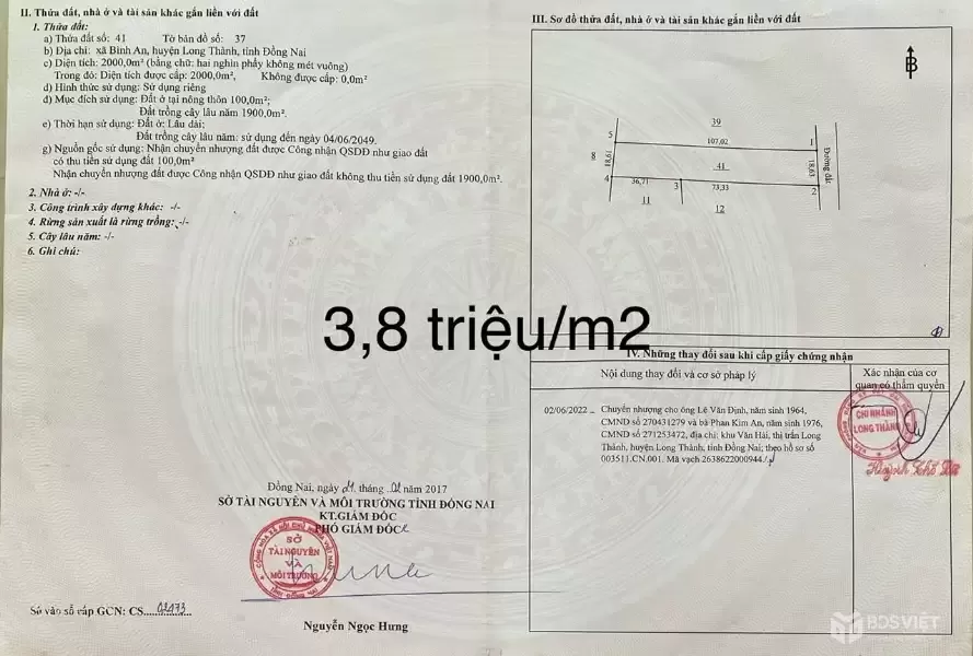 bán gấp 2,000m2 có sẳn 100m2 thổ cư, Long Thành, gần khu dân cư, vị trí đẹp