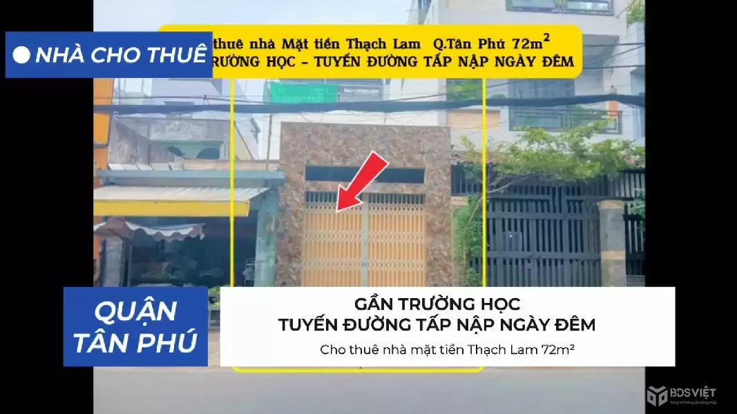 Cho thuê nhà mặt tiền Thạch Lam 72m² - 18Triệu - GẦN TRƯỜNG HỌC