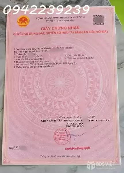 110m2 thổ cư, giá 900tr, đường oto vào tới đất, Tây Ninh ( xã Tân Trach, huyện Cần Đước, Long An cũ)