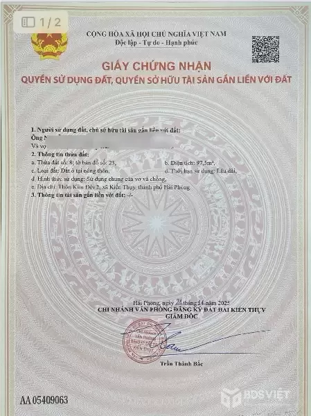 KIM ĐỚI 2 HỮU BẰNG KIẾN THỤY – GIÁ 1 TỶ 7xx – LÔ ĐẤT ĐẸP KHU DÂN CƯ  ZALO 0567 222 555