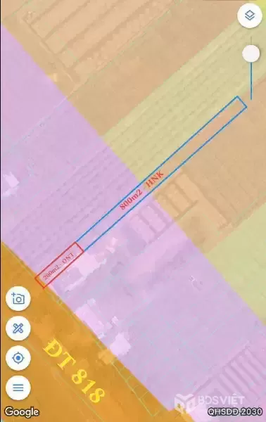 Bán đất mặt tiền ĐT 818 , xã Tân Thành, Thủ Thừa tdt 1000m2 ( 200m2 thổ ) giá 2,7 tỷ