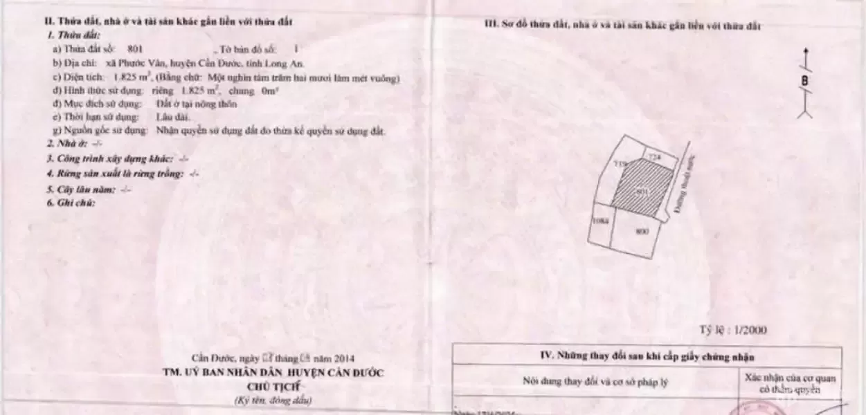 Bán đất thổ cư xã Phước Vân , Cần Đước dt 1825m2 đường xe máy giá 4,5 tỷ