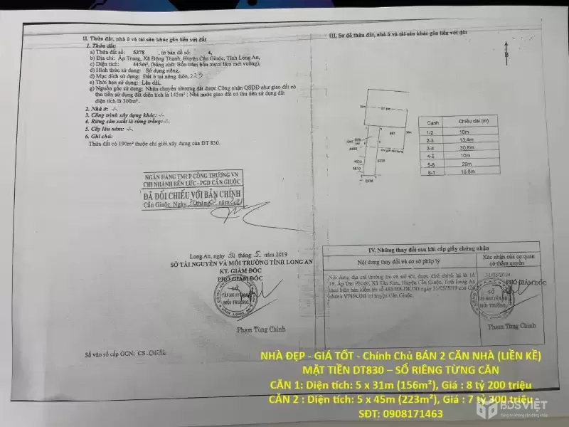 NHÀ ĐẸP - GIÁ TỐT - Chính Chủ BÁN 2 CĂN NHÀ (LIỀN KỀ) MẶT TIỀN DT830 – SỔ RIÊNG TỪNG CĂN