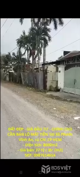 ĐẤT ĐẸP - GIÁ ĐẦU TƯ - CHÍNH CHỦ CẦN BÁN LÔ MẶT TIỀN TẠI Xã Phước Vĩnh An, củ Chi ,TP HCM