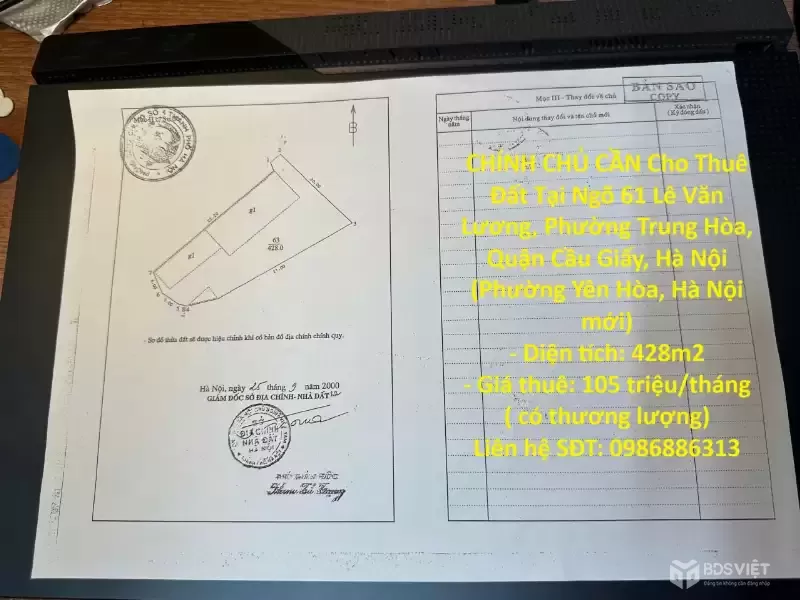 CHÍNH CHỦ CẦN Cho Thuê Đất Tại Ngõ 61 Lê Văn Lương, Phường Trung Hòa, Quận Cầu Giấy, Hà Nội