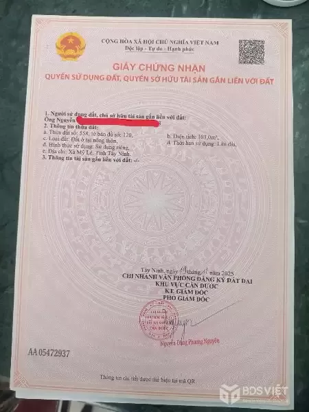 Bán nền thổ cư mt đường liên xã Tân Trạch - Mỹ Lệ , dt 103m2 giá 850 triệu