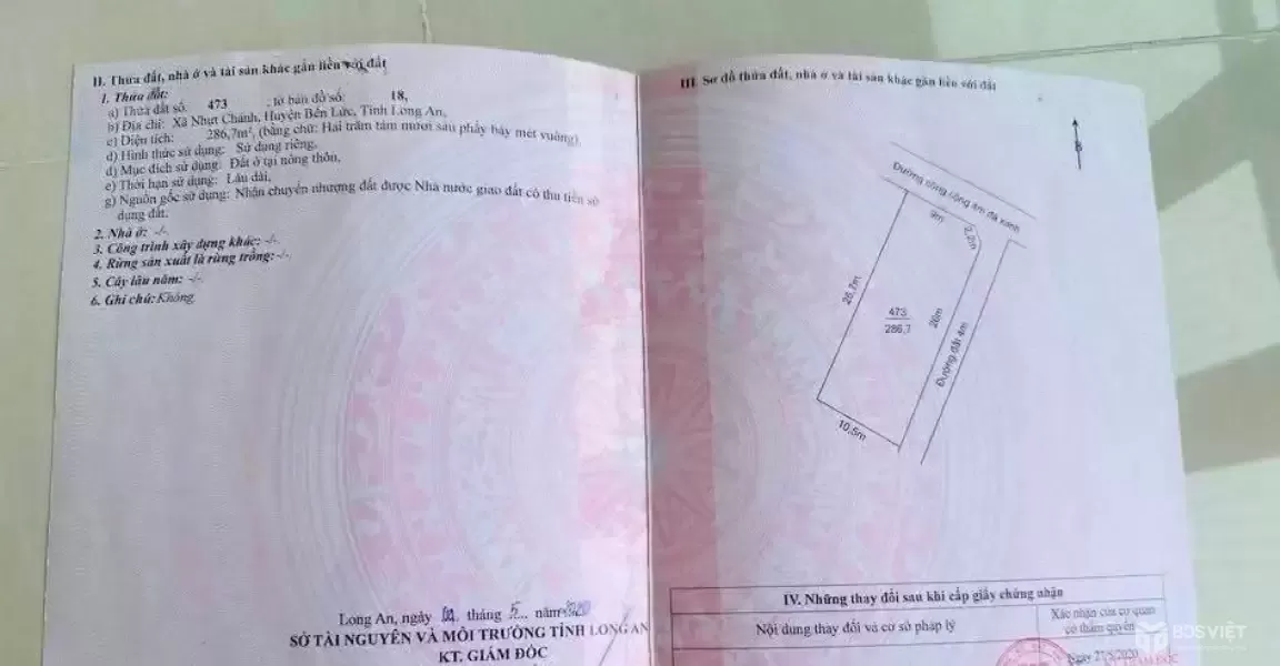 Bán đất thổ cư 2 mặt tiền Nhựt Chánh , Bến Lức dt 152m2 giá 750 triệu