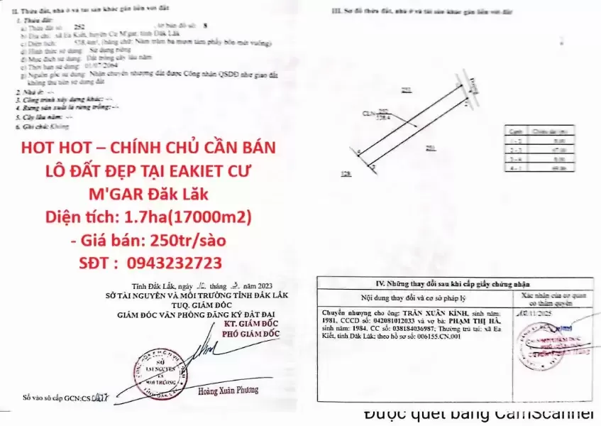 HOT HOT – CHÍNH CHỦ CẦN BÁN NHANH LÔ ĐẤT VỊ TRÍ  ĐẸP TẠI EAKIET CƯ M'GAR Đăk Lăk