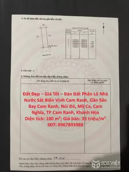 Đất Đẹp – Giá Tốt – Bán Đất Phân Lô Nhà Nước Sát Biển Vịnh Cam Ranh, Gần Sân Bay Cam Ranh,Khánh Hòa