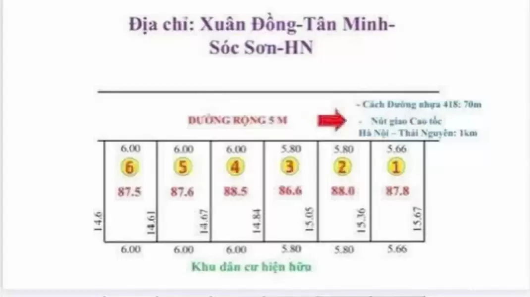 CẦN BÁN LÔ ĐẤT VỊ TRÍ CỰC TIÊM NĂNG , SÁT ĐƯỜNG TỈNH LỘ 418  ,DT - 87,8 M FUN THỔ CƯ  GIÁ NHỈNH 2 TỶ -  KHUÔN THỬA ĐẸP MIỄN BÀN , KHU DÂN CƯ ,THỊ TRẤN HUYỆN 4,5 KM