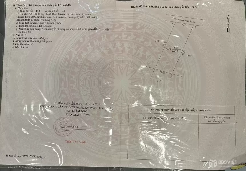 Cần bán đất Gò Dầu, Tây Ninh giá 2.75 tỷ