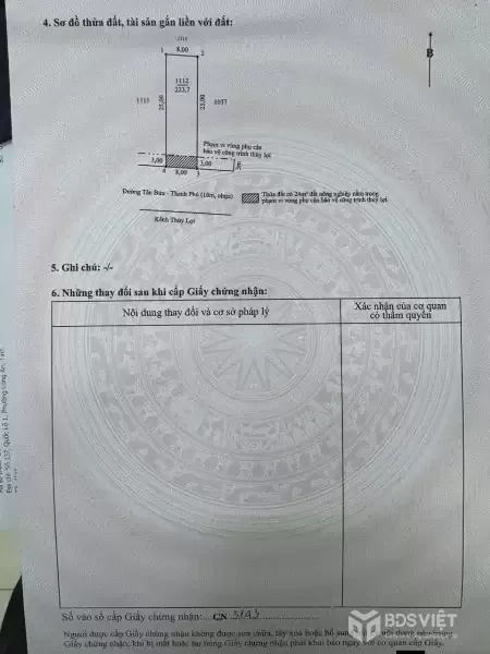 Bán đất mt đường Tân Bửu-Thanh Phú,xã Tân Bửu dt 224m2 (200m2 thổ) giá 3,5 tỷ