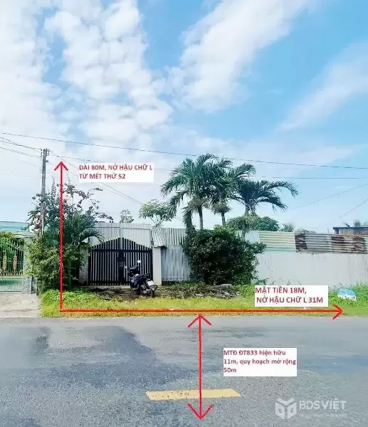 Bán đất tặng nhà cấp 4 hoàn công ĐT 833 tdt 1916m2 ( 300m2 thổ ) Bình Lãng , Tân Trụ giá 6,5 tỷ