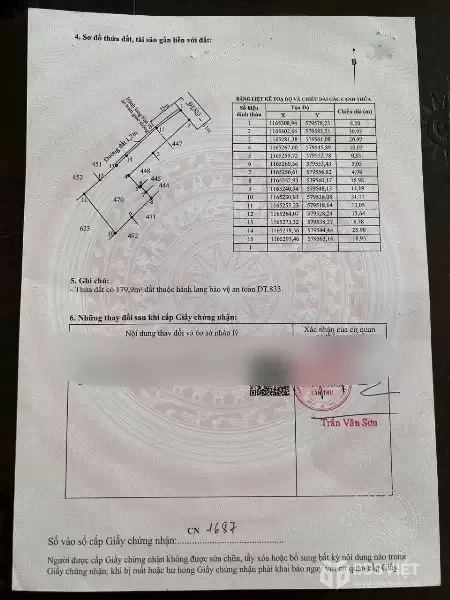 Bán đất tặng nhà cấp 4 hoàn công ĐT 833 tdt 1916m2 ( 300m2 thổ ) Bình Lãng , Tân Trụ giá 6,5 tỷ