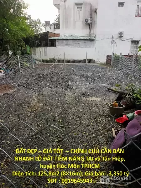 ĐẤT ĐẸP – GIÁ TỐT  – CHÍNH CHỦ CẦN BÁN NHANH LÔ ĐẤT TIỀM NĂNG TẠI huyện Hóc Môn, TPHCM