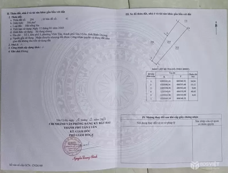 ĐẤT ĐẸP – GIÁ TỐT  – CHÍNH CHỦ CẦN BÁN GẤP tại Xã Vĩnh Tân, Thị xã Tân Uyên, Bình Dương