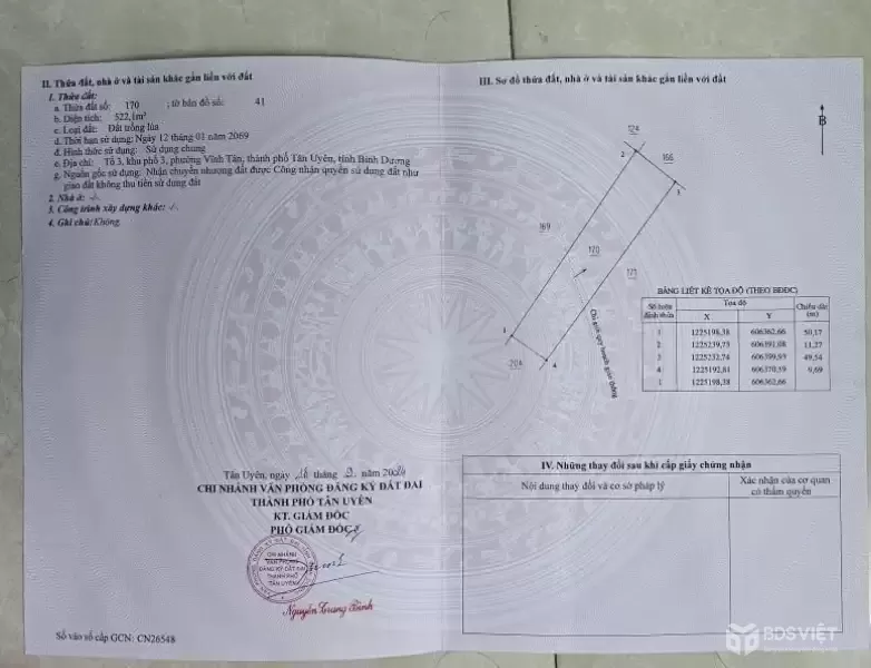 ĐẤT ĐẸP – GIÁ TỐT  – CHÍNH CHỦ CẦN BÁN GẤP tại Xã Vĩnh Tân, Thị xã Tân Uyên, Bình Dương