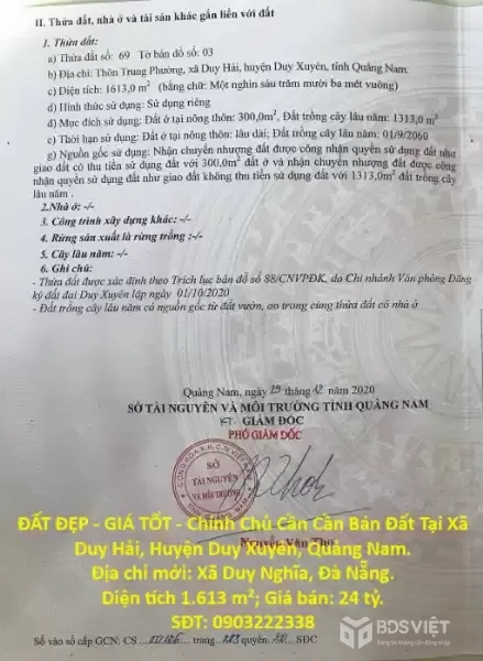 ĐẤT ĐẸP - GIÁ TỐT - Chính Chủ Cần Cần Bán Đất Tại Xã Duy Hải, Huyện Duy Xuyên, Quảng Nam.
