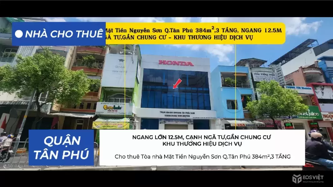 Cho thuê Tòa nhà Mặt Tiền Nguyễn Sơn Q.Tân Phú 384m²,3 TẦNG, NGANG 12M - CẠNH NGÃ TƯ
