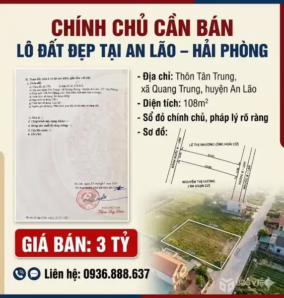 CHÍNH CHỦ CẦN BÁN LÔ ĐẤT ĐẸP TẠI AN LÃO – HẢI PHÒNG