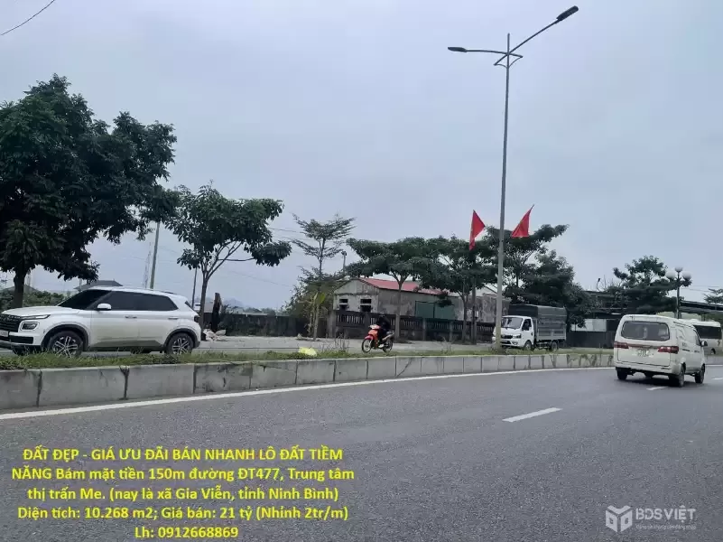 ĐẤT ĐẸP - GIÁ ƯU ĐÃI BÁN NHANH LÔ ĐẤT TIỀM NĂNG Bám mặt tiền 150m đường ĐT477, Trung tâm thị trấn Me
