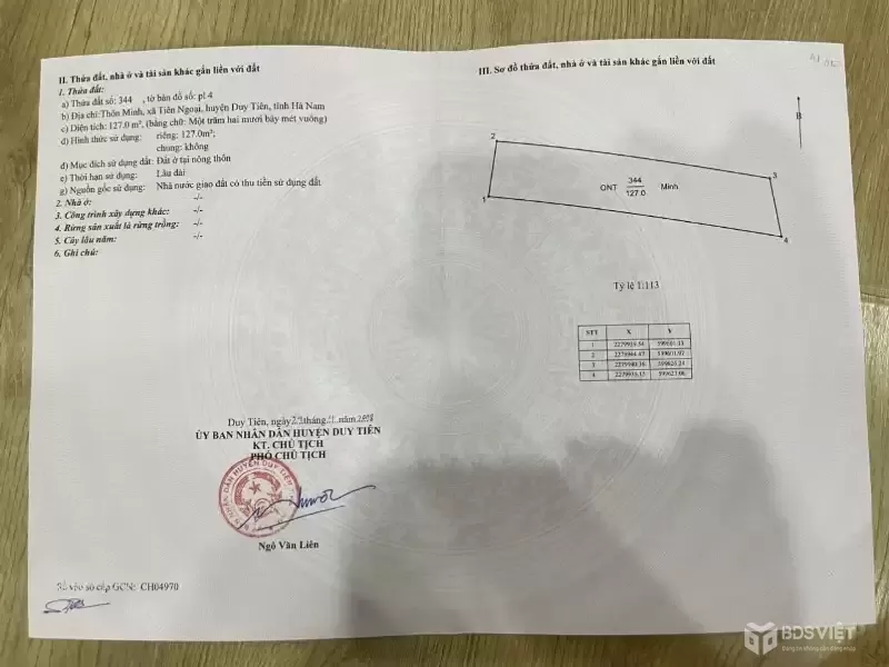 F0 duy nhất tại thôn Trung Liêu – xã Tiên Ngoại, siêu phẩm không có lô thứ 2