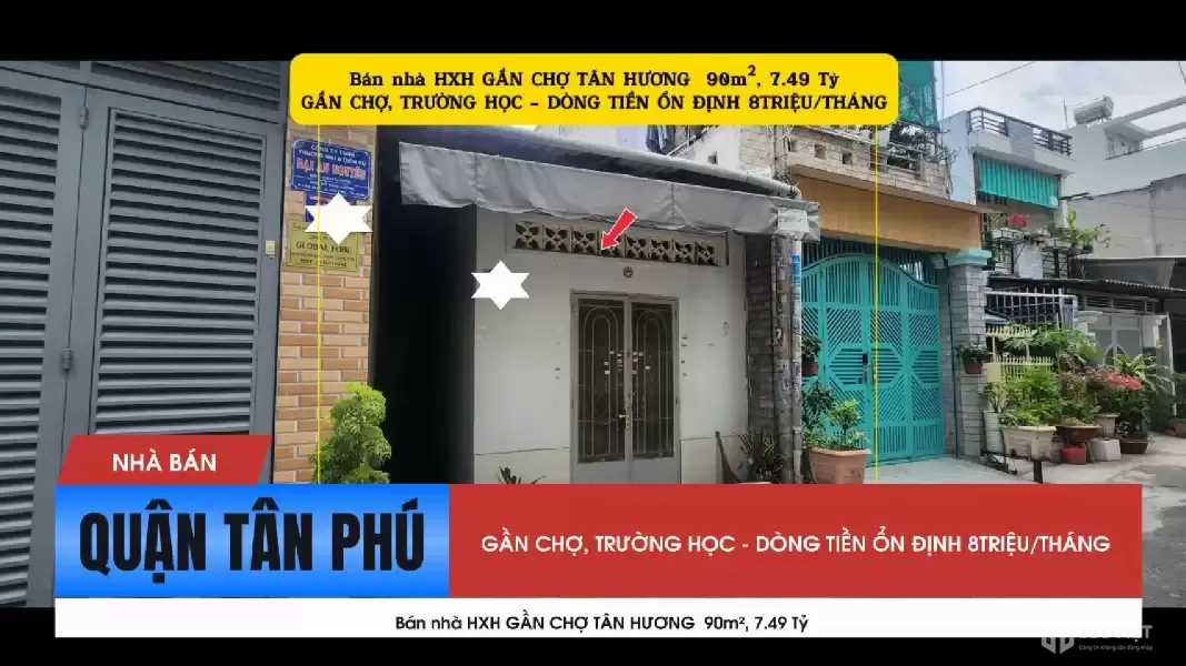 Bán nhà HXH Đỗ Thừa Luông 90m² - GẦN CHỢ TÂN HƯƠNG, 7.49Tỷ, DÒNG TIỀN 8TRIỆU/THÁNG