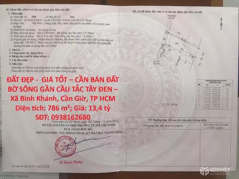 ĐẤT ĐẸP -  GIÁ TỐT – CẦN BÁN ĐẤT BỜ SÔNG GẦN CẦU TẮC TÂY ĐEN – Xã Bình Khánh, Cần Giờ, TP HCM