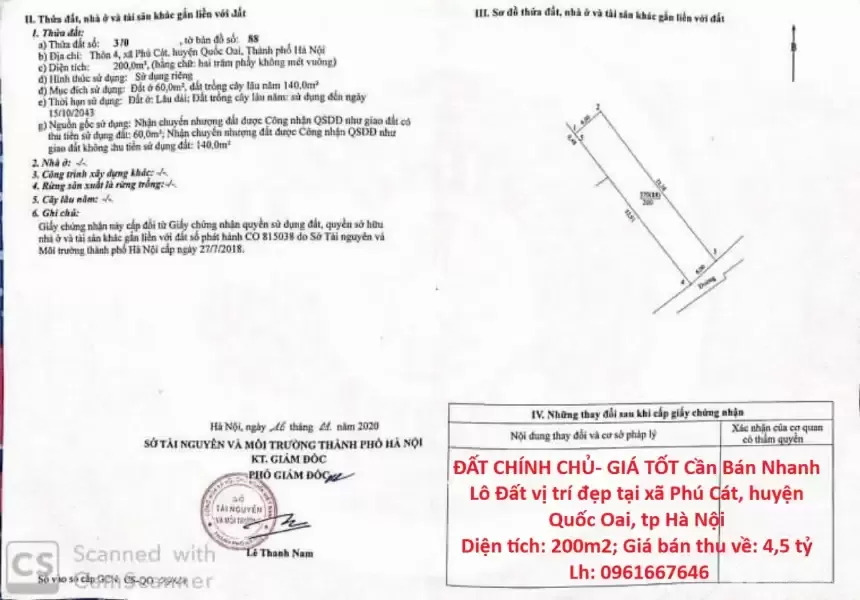 ĐẤT CHÍNH CHỦ- GIÁ TỐT Cần Bán Nhanh Lô Đất vị trí đẹp tại huyện Quốc Oai, tp Hà Nội