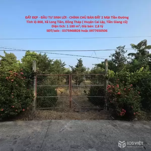 ĐẤT ĐẸP - ĐẦU TƯ SINH LỜI - CHÍNH CHỦ BÁN ĐẤT 2 Mặt Tiền Đường Tỉnh lộ 868, Xã Long Tiên, Đồng Tháp