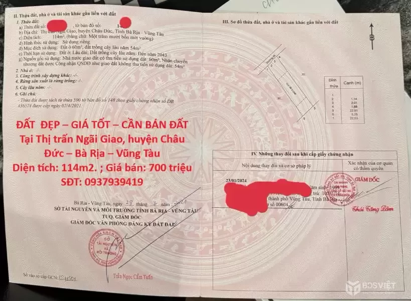 ĐẤT  ĐẸP – GIÁ TỐT – CẦN BÁN ĐẤT Tại Thị trấn Ngãi Giao, huyện Châu Đức – Bà Rịa – Vũng Tàu