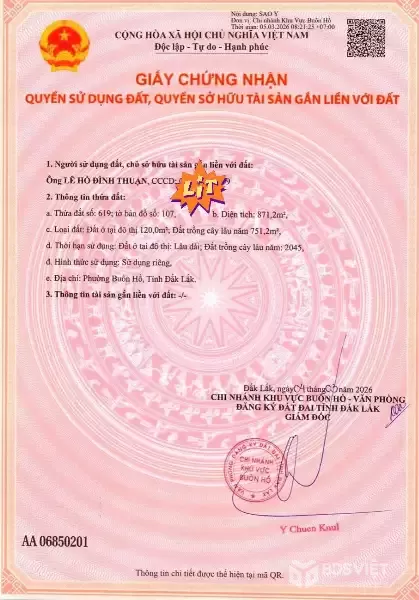 ĐẤT ĐẸP- GIÁ TỐT CHÍNH CHỦ CẦN BÁN NHANH LÔ ĐẤT HOÀNG QUỐC VIỆT, Phường BUÔN HỒ , Tỉnh ĐĂK LĂK