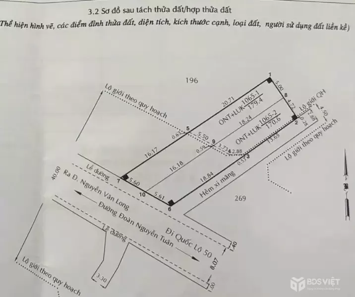 CẦN BÁN 179M2 ĐẤT THỔ CƯ (GÓC) MT ĐƯỜNG ĐOÀN NGUYỄN TUẤN