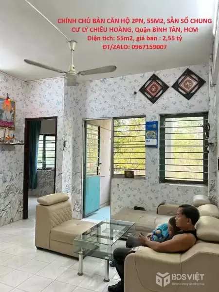 CHÍNH CHỦ BÁN CĂN HỘ 2PN, 55M2, SẴN SỔ CHUNG CƯ LÝ CHIÊU HOÀNG, Quận BÌNH TÂN, HCM