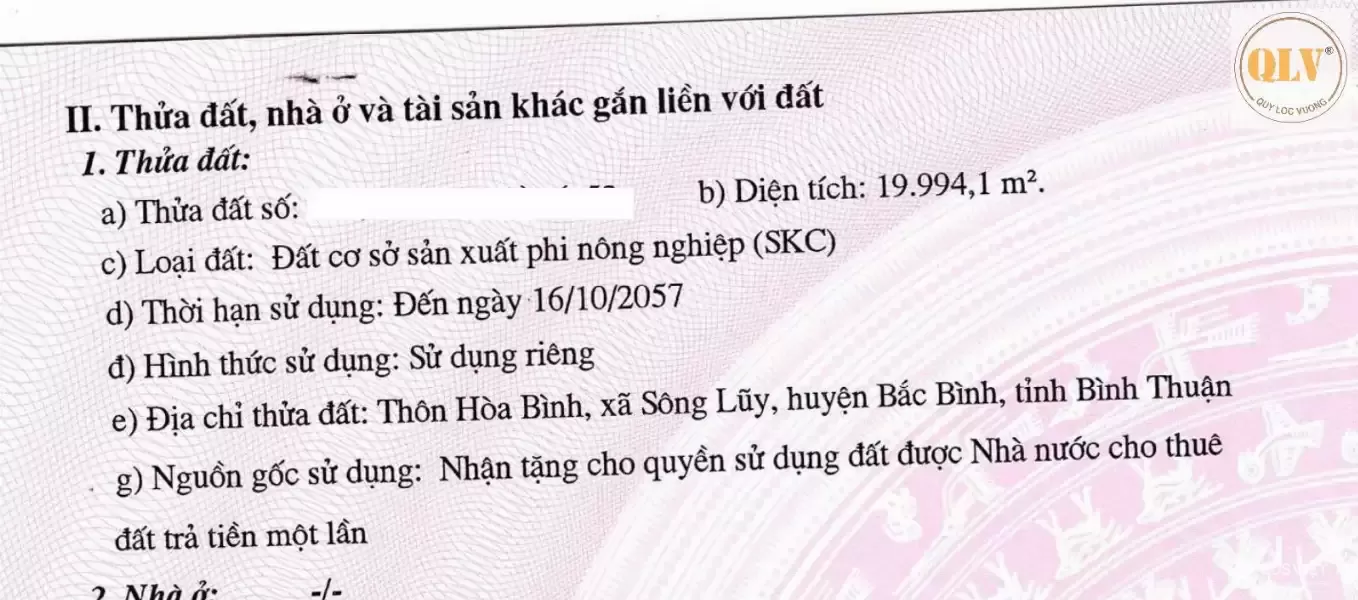 BÁN ĐẤT CÔNG NGHIỆP – SÔNG LŨY, BẮC BÌNH, BÌNH THUẬN – 19.994m²