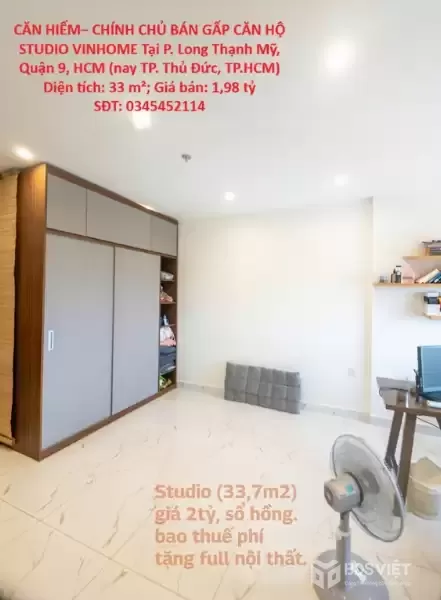 CĂN HIẾM– CHÍNH CHỦ BÁN GẤP CĂN HỘ STUDIO VINHOME Tại P. Long Thạnh Mỹ, Quận 9, HCM