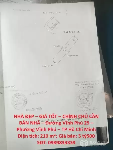 NHÀ ĐẸP – GIÁ TỐT – CHÍNH CHỦ CẦN BÁN NHÀ – Đường Vĩnh Phú 25 – Phường Vĩnh Phú – TP Hồ Chí Minh