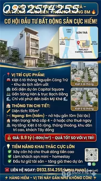 ĐẤT VÀNG TRUNG TÂM SƠN TRÀ – SÁT SÔNG – GẦN BIỂN – NGANG KHỦNG 8M DT 105M²  - Giá 8 tỷ xxx