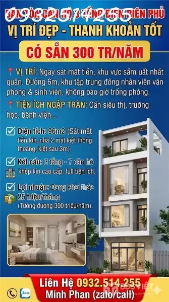 Toà Căn Hộ Thu Nhập 300tr/Năm - Đường Điên Biên Phủ - Giá Bán Chỉ 7 tỷ xxx - Kiệt ô tô 6m - Thanh Khê