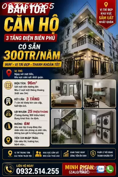 Toà Căn Hộ Thu Nhập 300tr/Năm - Đường Điên Biên Phủ - Giá Bán Chỉ 7 tỷ xxx - Kiệt ô tô 6m - Thanh Khê