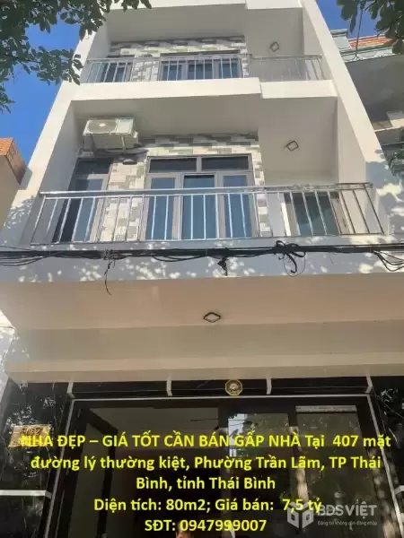 NHÀ ĐẸP – GIÁ TỐT CẦN BÁN GẤP NHÀ Tại Phường Trần Lãm, TP Thái Bình, tỉnh Thái Bình