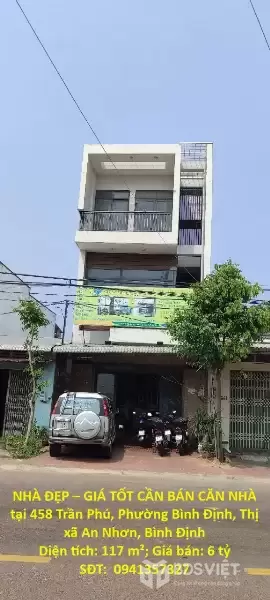 NHÀ ĐẸP – GIÁ TỐT CẦN BÁN CĂN NHÀ tại 458 Trần Phú, Phường Bình Định, Thị xã An Nhơn, Bình Định